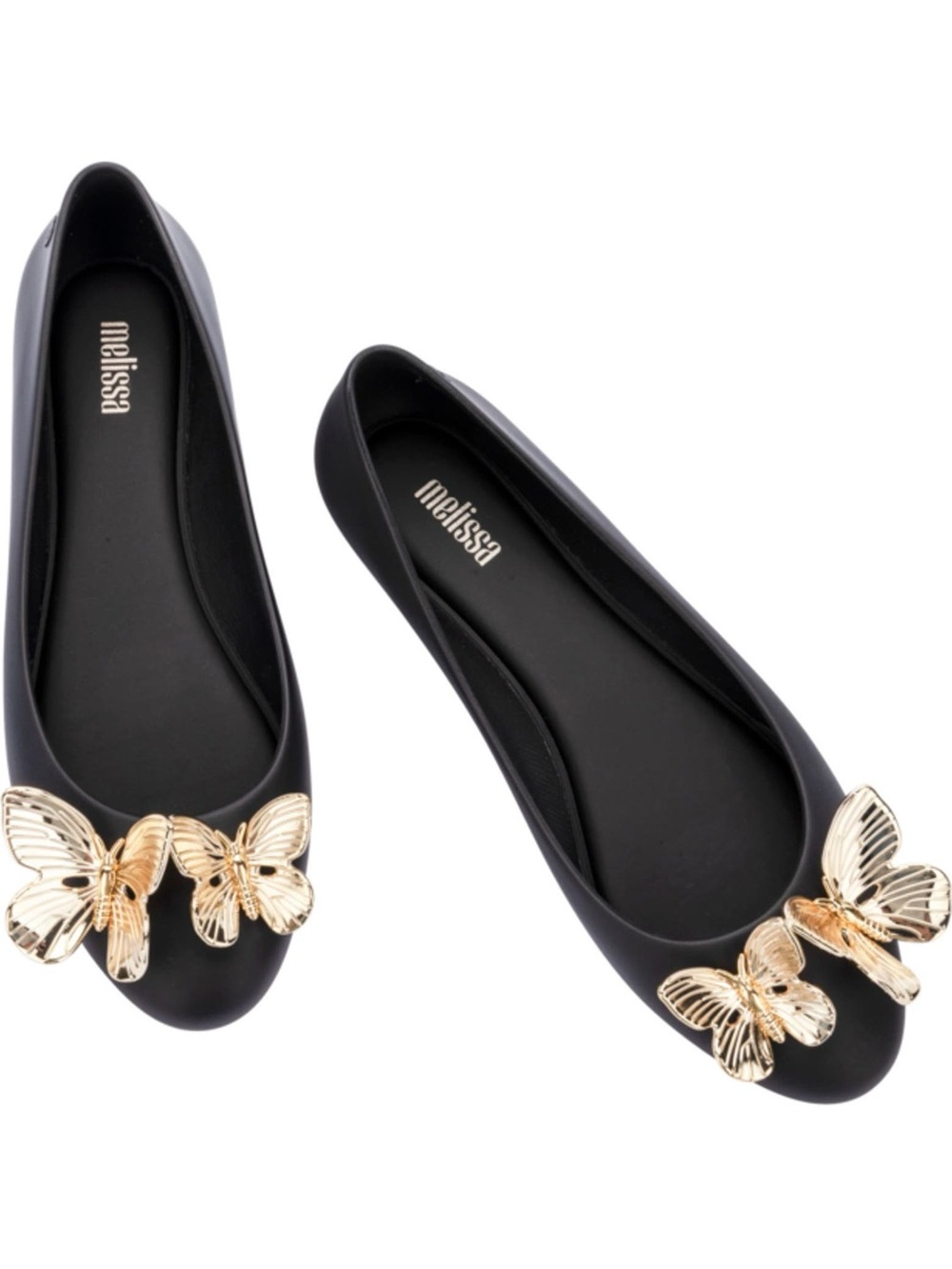 Melissa Doll XIX Women's Black PVC Ballet Flats with Gold Butterflies  8 NEW - Picture 10 of 11